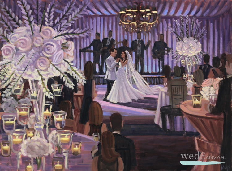 Live wedding painter, Ben Keys, captured Kim + Chris' gorgeous first dance during their reception at Jacksonville Country Club in Jacksonville, NC.