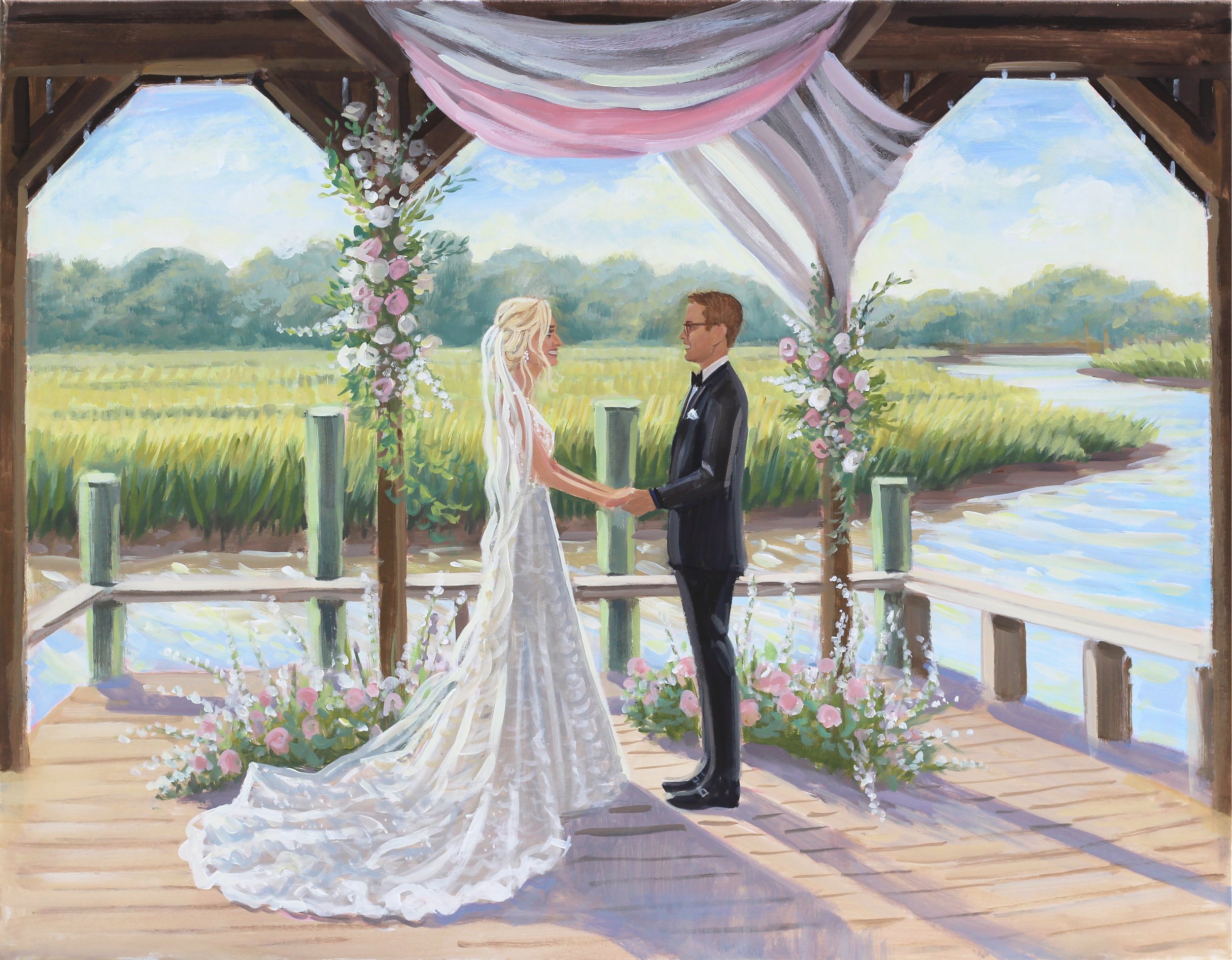 Live Wedding Painting at Boone Hall on Cotton Dock
