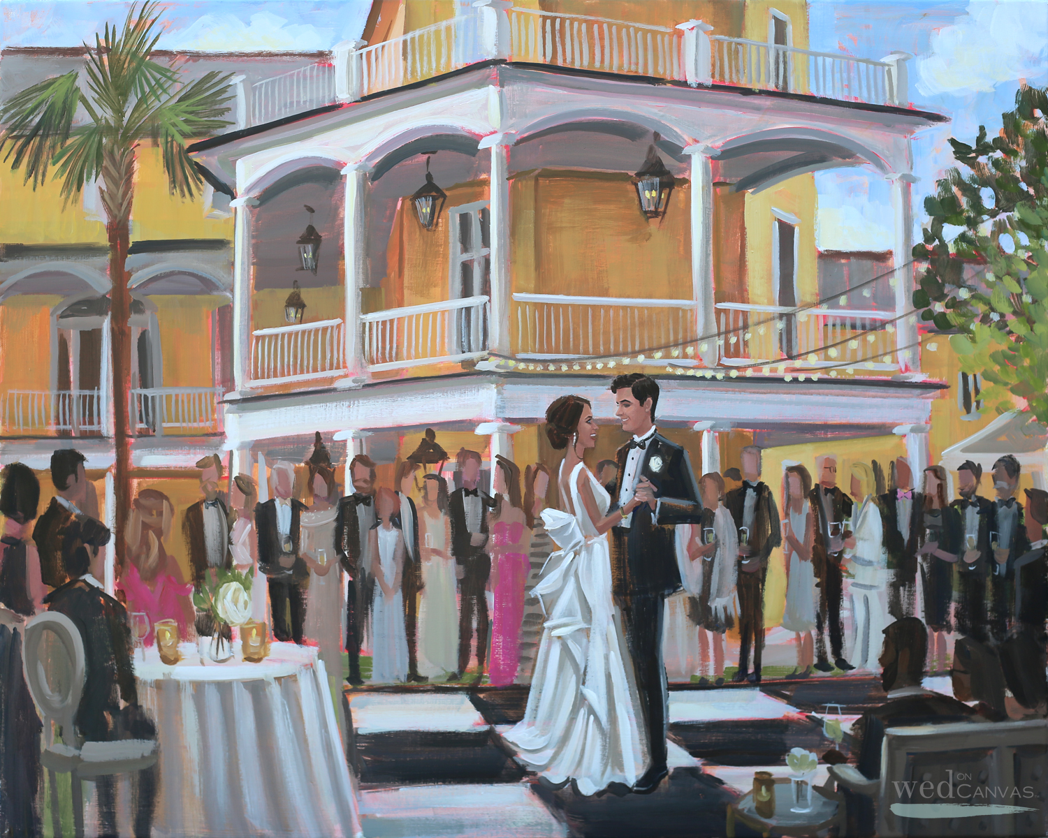 Live Wedding Painting of top downtown Charleston Wedding Venue, William Aiken House