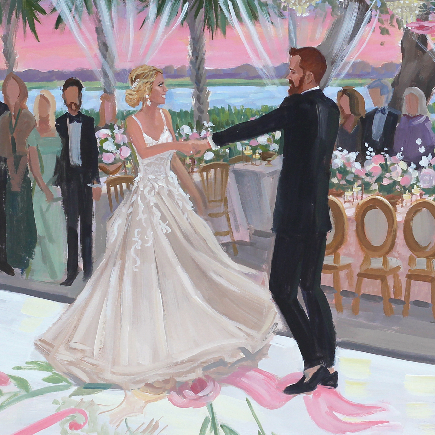 First Dance painting from Lowndes Grove Wedding in Charleston, SC by Live Painter Ben Keys