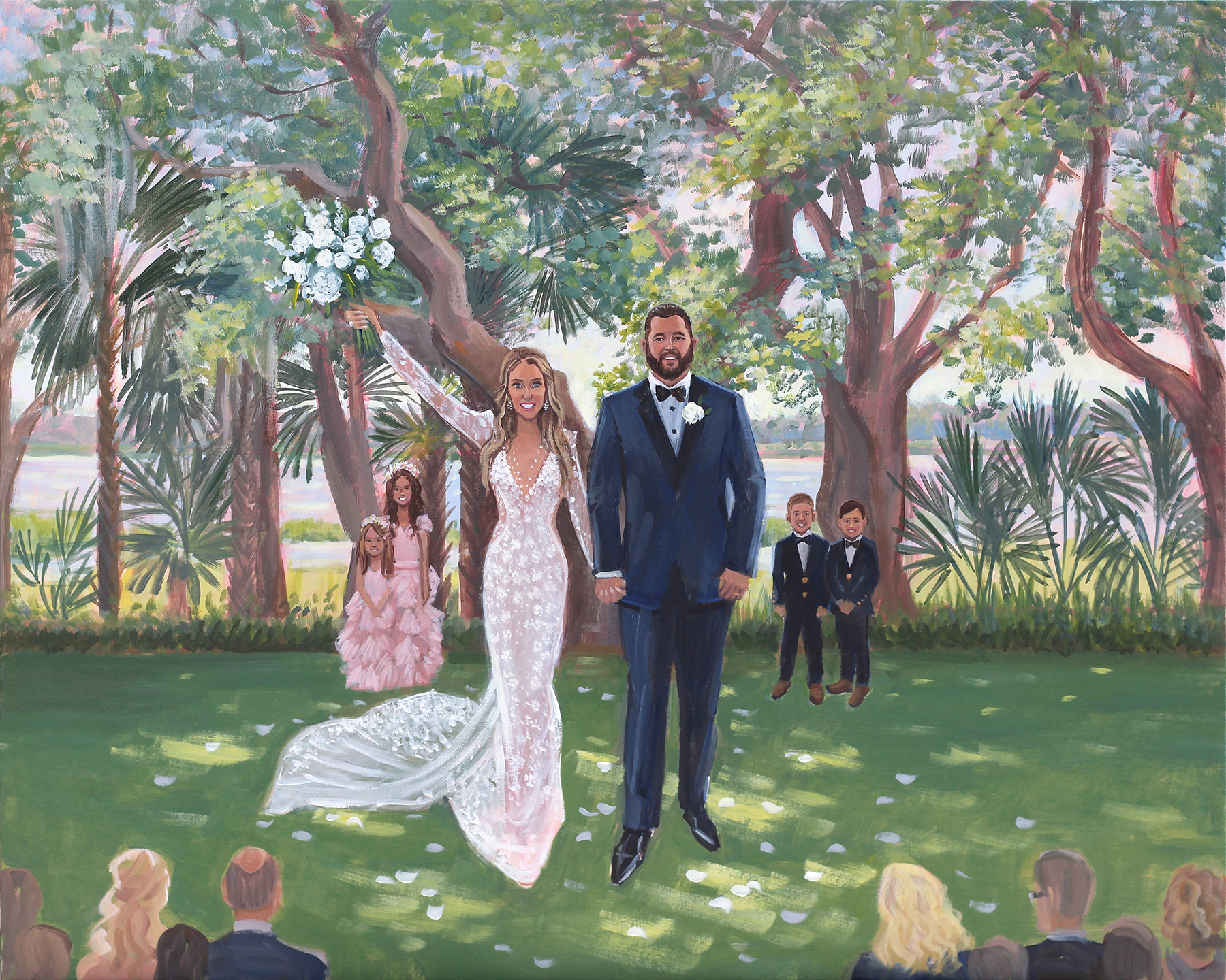 Meredith and Tanner's Lowndes Grove Wedding Painting from Charleston, SC