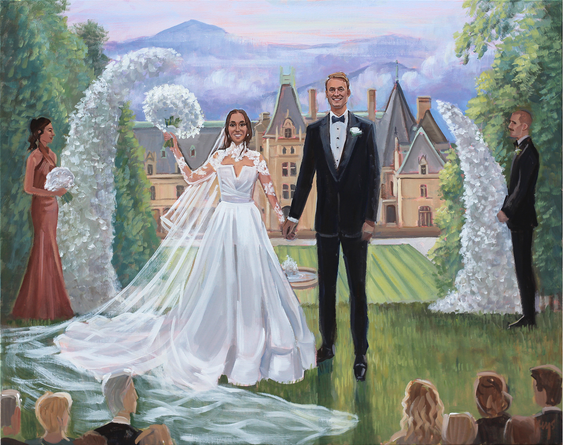 Haley and Rich's live wedding painting at Diana at Biltmore Wedding ceremony, Asheville, NC