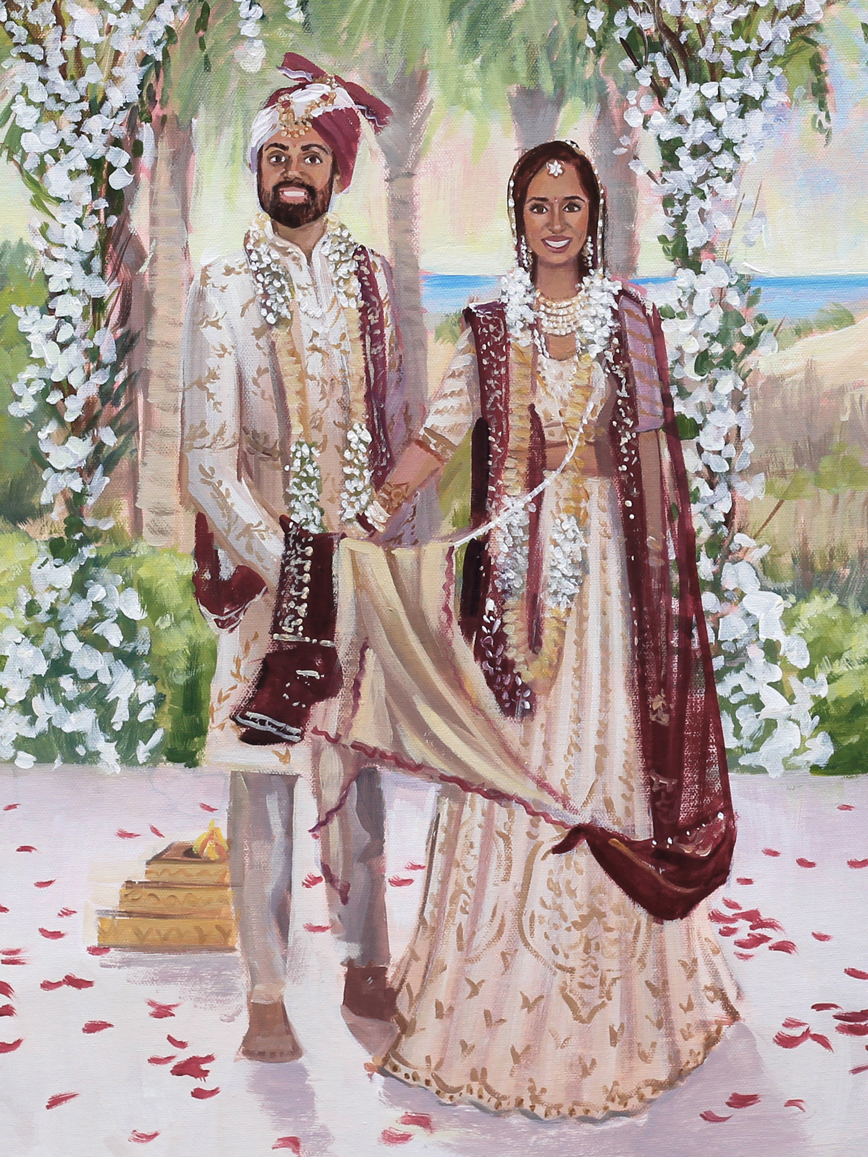 Close up of Neel and Priya's Jekyll Island Wedding Painting