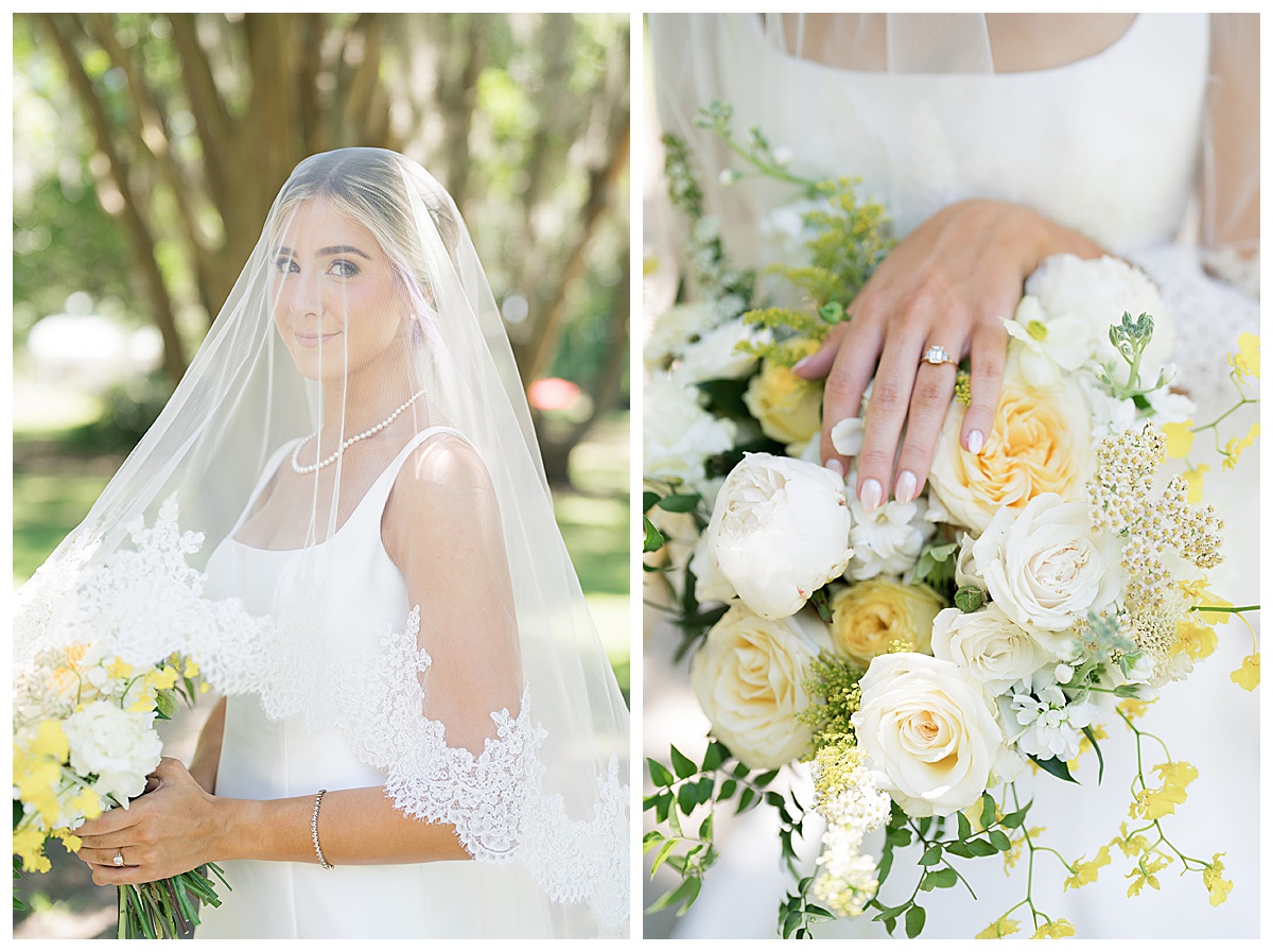 yellow, white, green bridal bouquet