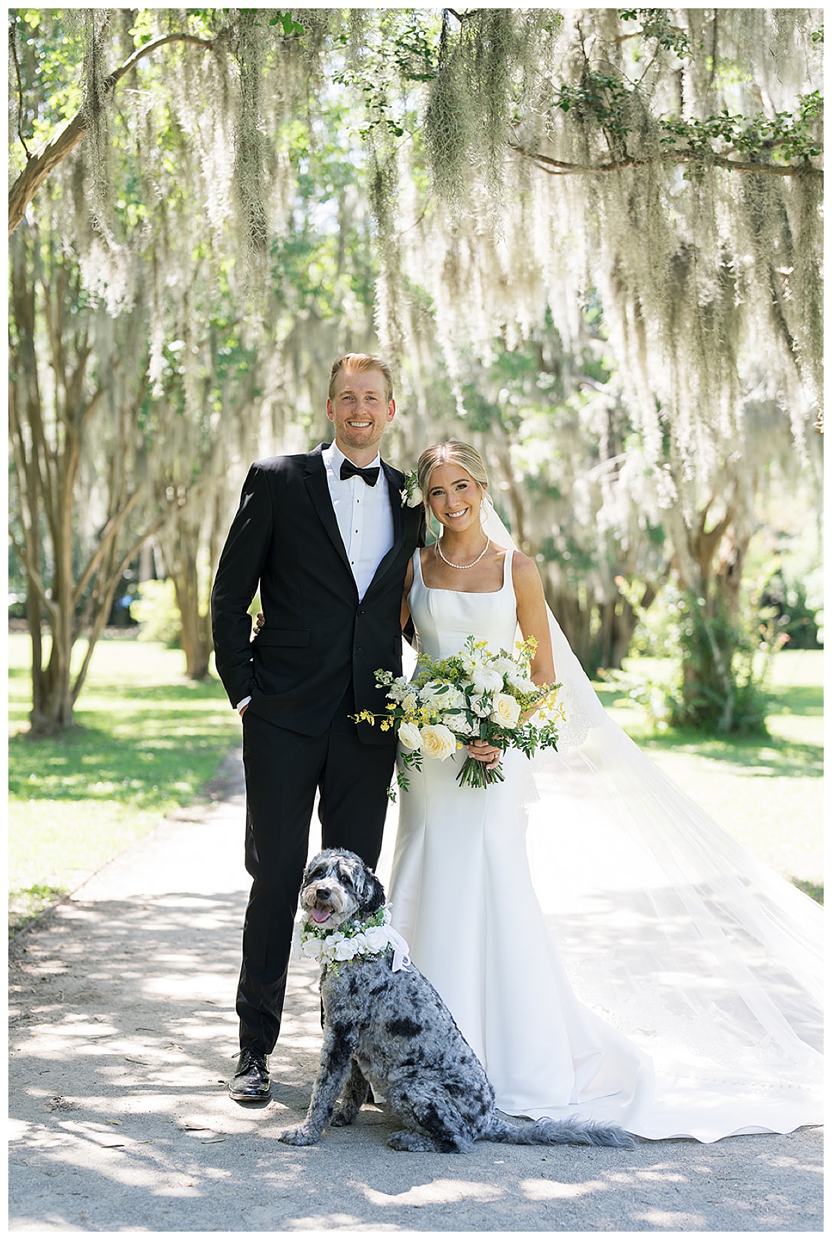 Charleston Wedding Portrait at Hampton Park with Dog