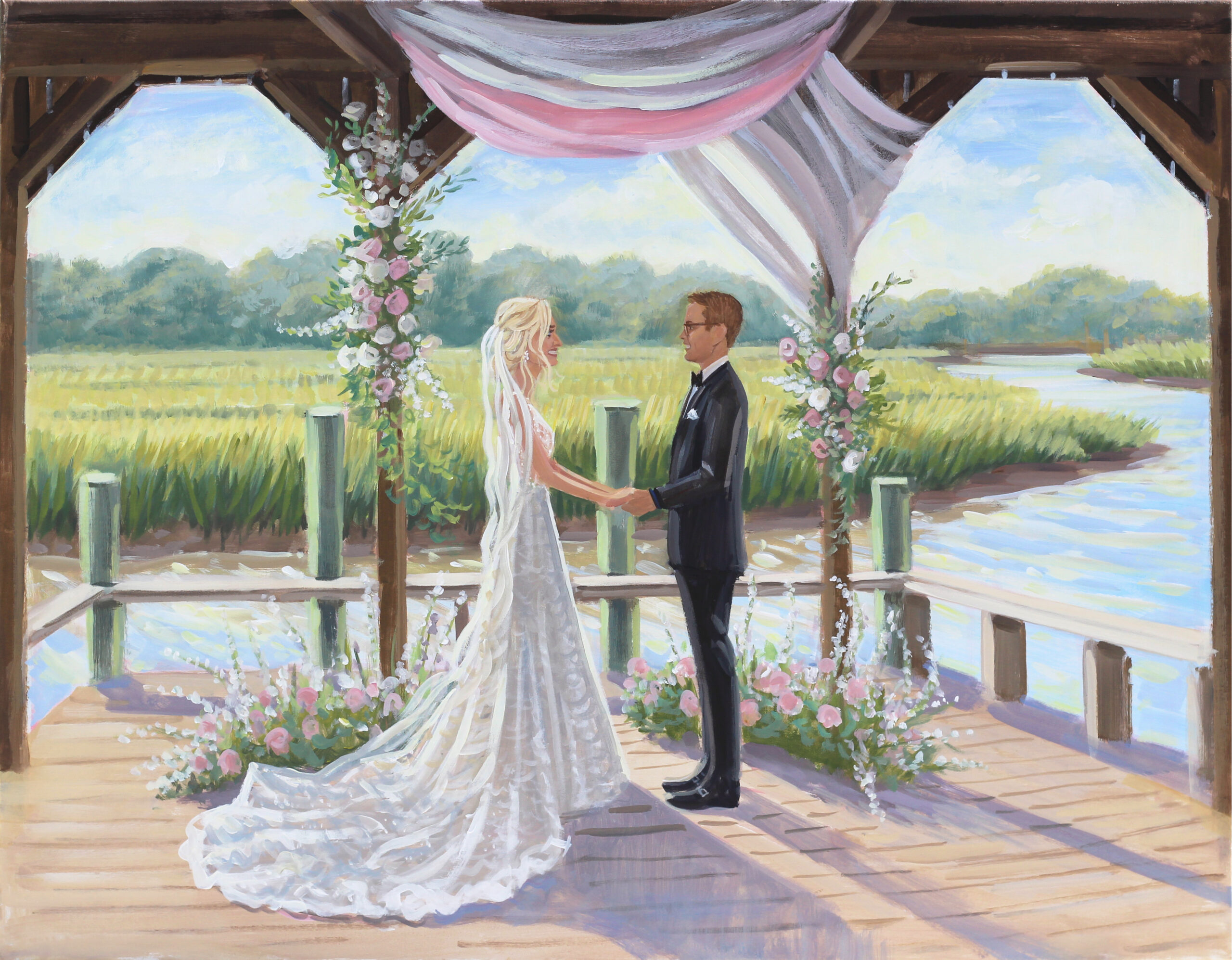 Boone Hall Ceremony, Charleston Live Wedding Painter Ben Keys Fine Art Studio
