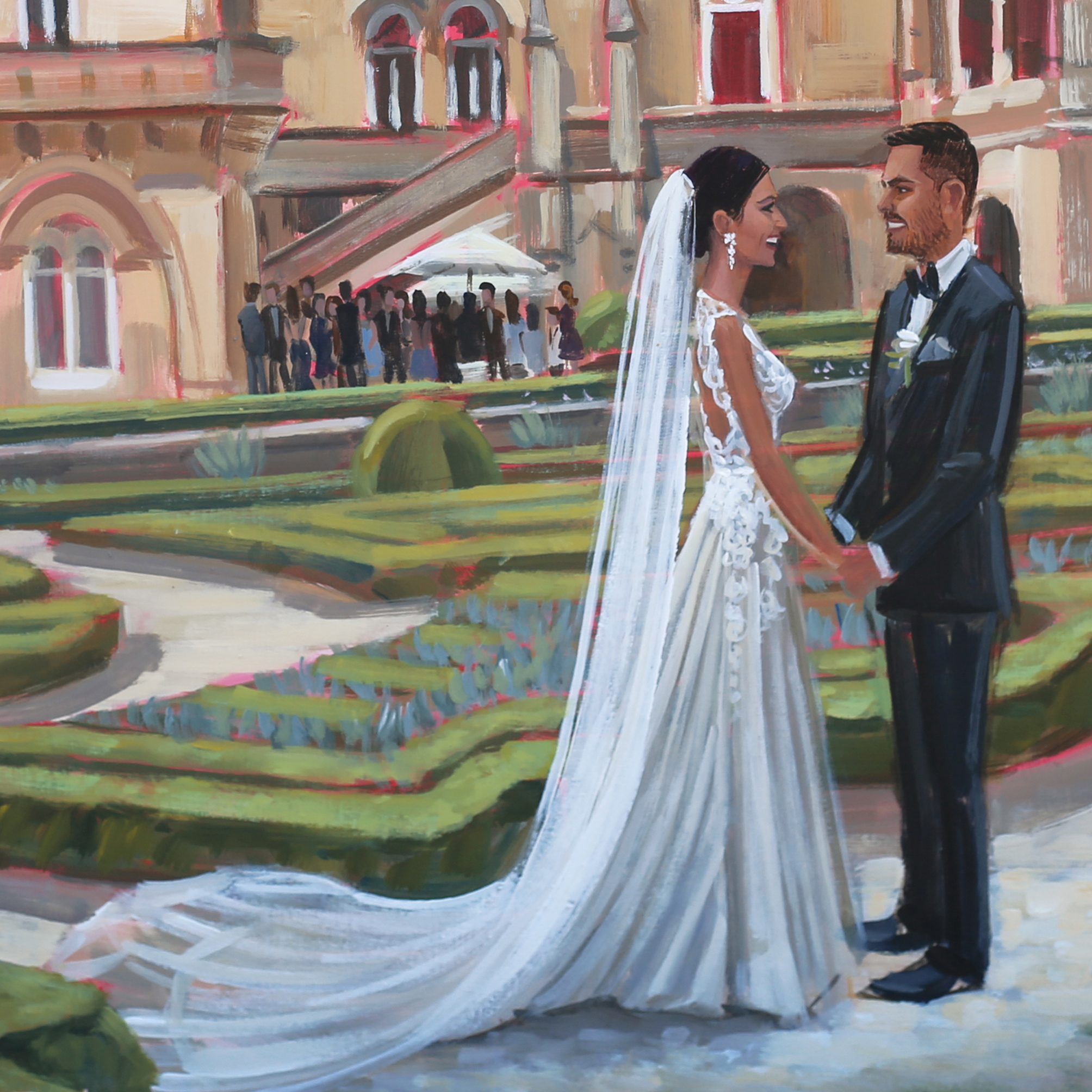 Close up of Live Wedding Painting created at Palace Hotel Bussaco Wedding in Luso, Portugal.